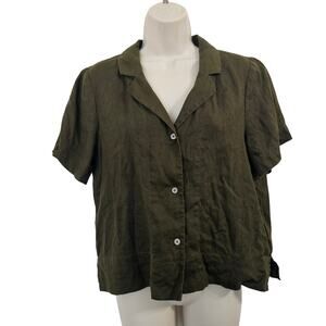 QUINCE 100% European Linen Short Sleeve Shirt in Bayberry Olive Size S